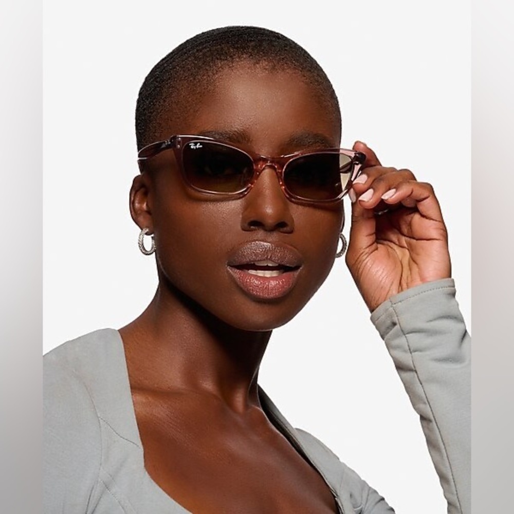 Ray-Ban Pink Transparent Frame Sunglasses with Brown Gradient Lenses - Picture 3 of 11